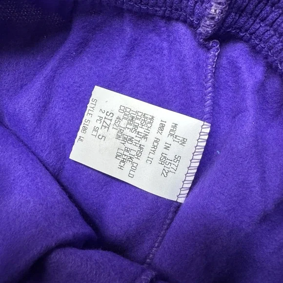 Vintage Girls Athletic Works Sweatsuit Purple Dogs Hearts Bows 80s 90s Size 5 - Picture 6 of 11